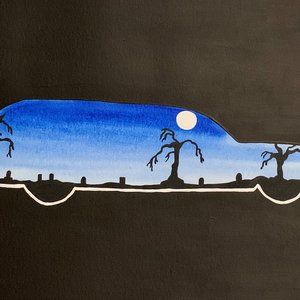 Original Spooky Hearse Wall Decor 9x12 Watercolor & Acrylic Unframed